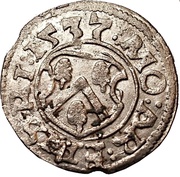 1 Schilling - Thomas Schöning Koknese; fancy cross; smooth top; with border and with long staffs obverse image