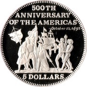 5 Dollars Christopher Columbus's arrival in the Americas reverse image