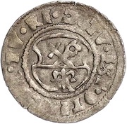 1 Schilling - Wilhelm von Brandenburg Koknese; regular shield; cross left and crosier right, Livonia, 1540-1547 reverse image