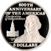 5 Dollars Declaration of Independence, Bahamas, 1991 reverse image