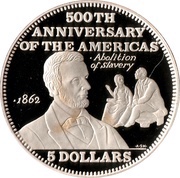 5 Dollars Abolition Of Slavery, Bahamas, 1991 reverse image
