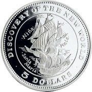 5 Dollars Discovery of the New World, Bahamas, 1992 reverse image