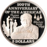 5 Dollars Thomas Edison, Bahamas, 1992 reverse image