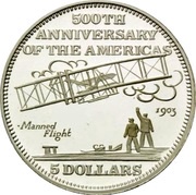 5 Dollars Wright Brothers, first Airplane Flight reverse image