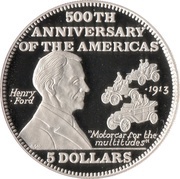 5 Dollars Henry Ford, Bahamas, 1992 reverse image