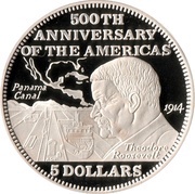 5 Dollars Opening Panama Canal, Bahamas, 1992 reverse image