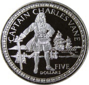 5 Dollars - Elizabeth II Charles Vane, Bahamas, 1993 reverse image