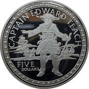 5 Dollars - Elizabeth II Edward Teach, Bahamas, 1993 reverse image