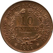 10 Centimes - Adolphe Essai, Luxembourg, 1889 reverse image