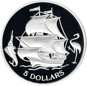 5 Dollars Boats History, Bahamas, 1993 reverse image