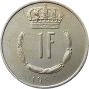 1 Franc - Jean Silver, Luxembourg, 1980 reverse image