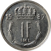 1 Franc - Jean, Luxembourg, 1986-1987 reverse image