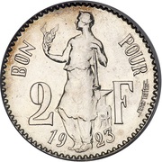 2 Francs - Charlotte Essai - silver, Luxembourg, 1923 reverse image