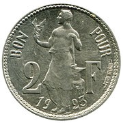 2 Francs - Charlotte Essai, Luxembourg, 1923 reverse image