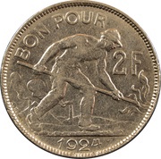 2 Francs - Charlotte, Luxembourg, 1924 reverse image