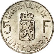 5 Francs - Charlotte, Luxembourg, 1962 reverse image
