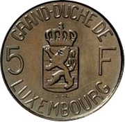 5 Francs - Charlotte Essai, Luxembourg, 1962 reverse image