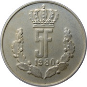5 Francs - Jean Silver, Luxembourg, 1980 reverse image