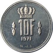 10 Francs - Jean Essai, Luxembourg, 1971 reverse image