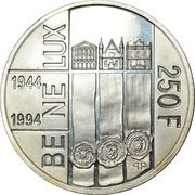 250 Francs - Jean BE-NE-LUX Treaty, Luxembourg, 1994 reverse image