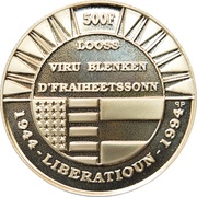 500 Francs - Jean 50th Anniversary of Liberation, Luxembourg, 1994 reverse image