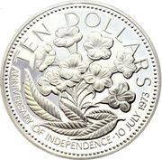 10 Dollars - Elizabeth II Independence; Silver Proof Issue, Bahamas, 1975-1977 reverse image