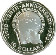 10 Dollars Caribbean Development Bank, Bahamas, 1980 reverse image