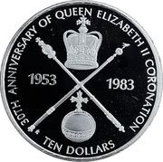 10 Dollars 30th Anniversary of Queen Elizabeth II's Coronation, Bahamas, 1983 reverse image