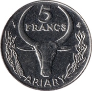 5 Francs / 1 Ariary reverse image