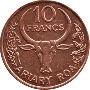 10 Francs / 2 Ariary reverse image