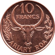 10 Francs / 2 Ariary reverse image