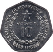10 Ariary motto A obverse image