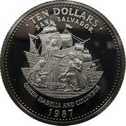 10 Dollars Queen Isabella and Christopher Columbus reverse image
