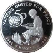 5 Kwacha United Nations; Silver Proof Issue reverse image