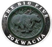 20 Kwacha Rhinoceros reverse image