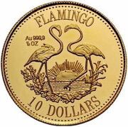 10 Dollars Bullion-Flamingo, Bahamas, 1995 reverse image