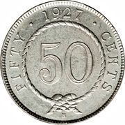 50 Cents - Charles V. Brooke Rajah, Malaysia, 1927 reverse image