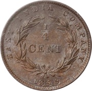 ¼ Cent - Victoria, Malaysia, 1845 reverse image