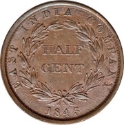 ½ Cent - Victoria, Malaysia, 1845 reverse image