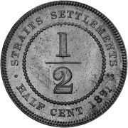 ½ Cent - Victoria Trial Strike, Malaysia, 1891 reverse image
