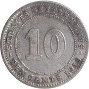10 Cents - George V, Malaysia, 1918-1920 reverse image