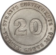 20 Cents - George V, Malaysia, 1919 reverse image
