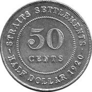 50 Cents - George V, Malaysia, 1920-1921 reverse image