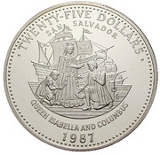 25 Dollars Queen Isabella and Christopher Columbus reverse image