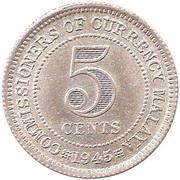 5 Cents - George VI, Malaysia, 1943-1945 reverse image