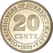 20 Cents - George VI, Malaysia, 1939 reverse image