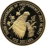 100 Dollars Third anniversary of Independence, Bahamas, 1976 reverse image