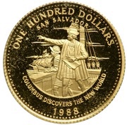 100 Dollars Christopher Columbus discovers the New World, Bahamas, 1988 reverse image