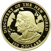 100 Dollars Discovery of the New World - Christopher Columbus, Bahamas, 1990 reverse image