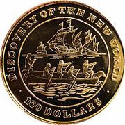 100 Dollars - Elizabeth II Discovery of the New World, Bahamas, 1991 reverse image